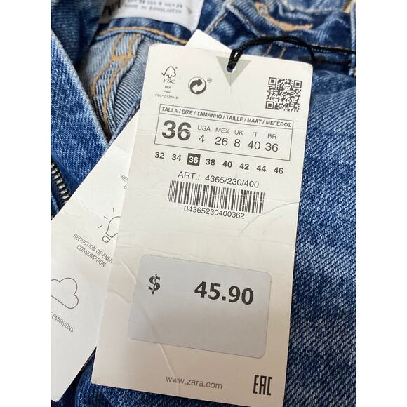 NEW Zara Women's Blue Distressed High Waisted Straight Leg Denim Jeans Size 4 - Picture 4 of 6